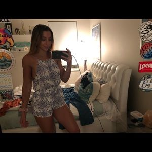 White and blue patterned romper